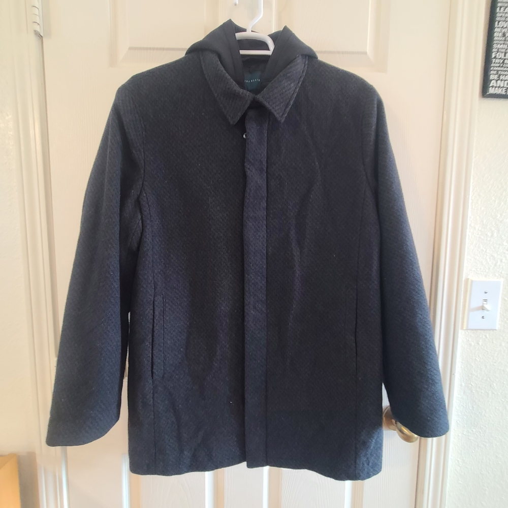 Perry Ellis Men's Navy Hooded Pea Coat